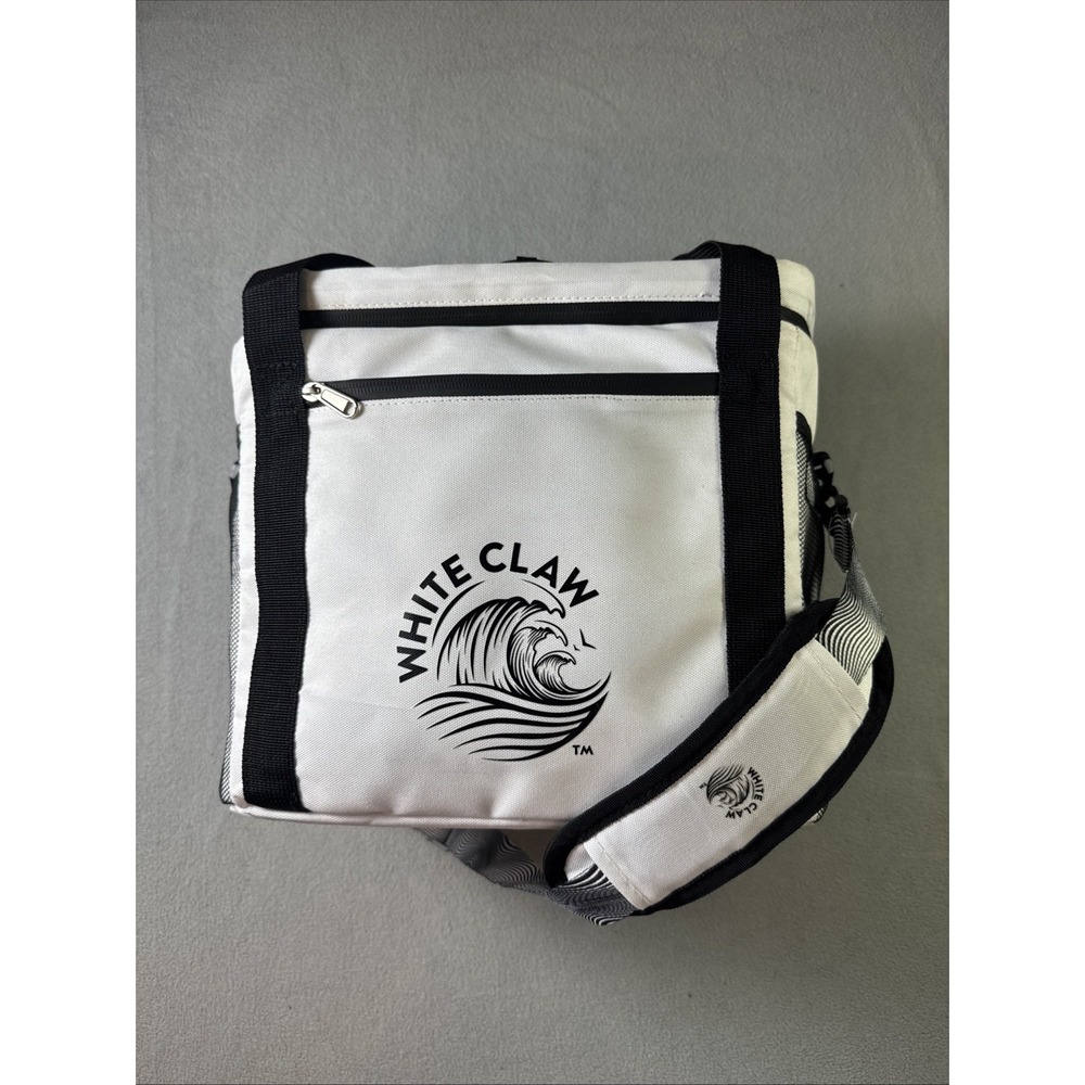 White Claw Hard Seltzer Soft Sided Cooler Bag White Black Bungee Top